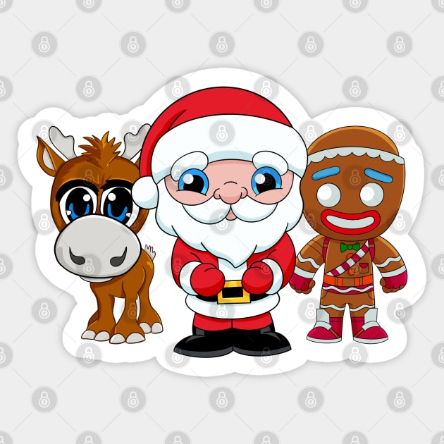 Christmas face mask, cute Santa Clause , Cartoon Gingerbread man, baby DeerChristmas cartoon characters, Cartoon Santa Clause, Sticker by PrimeStore